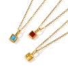 Picture of 18K Real Gold Plated Link Cable Chain Square Pendant Charm Necklace, 304 Stainless Steel & Cubic Zirconia 45cm(17.7") + 5cm(2"), For Women, Birthstone Exquisite Gift, Eco-friendly PVD Vacuum Plating