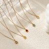 Picture of 18K Real Gold Plated Link Cable Chain Square Pendant Charm Necklace, 304 Stainless Steel & Cubic Zirconia 45cm(17.7") + 5cm(2"), For Women, Birthstone Exquisite Gift, Eco-friendly PVD Vacuum Plating