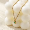 Picture of 18K Real Gold Plated Link Cable Chain Square Pendant Charm Necklace, 304 Stainless Steel & Cubic Zirconia 45cm(17.7") + 5cm(2"), For Women, Birthstone Exquisite Gift, Eco-friendly PVD Vacuum Plating