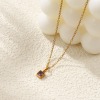 Picture of 18K Real Gold Plated Link Cable Chain Square Pendant Charm Necklace, 304 Stainless Steel & Cubic Zirconia 45cm(17.7") + 5cm(2"), For Women, Birthstone Exquisite Gift, Eco-friendly PVD Vacuum Plating