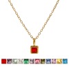 Picture of 18K Real Gold Plated Link Cable Chain Square Pendant Charm Necklace, 304 Stainless Steel & Cubic Zirconia 45cm(17.7") + 5cm(2"), For Women, Birthstone Exquisite Gift, Eco-friendly PVD Vacuum Plating