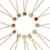 Picture of 18K Real Gold Plated Link Cable Chain Square Pendant Charm Necklace, 304 Stainless Steel & Cubic Zirconia 45cm(17.7") + 5cm(2"), For Women, Birthstone Exquisite Gift, Eco-friendly PVD Vacuum Plating