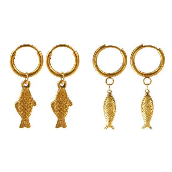 Eco-friendly PVD Vacuum Plating Stylish Ocean Jewelry 18K Gold Plated 304 Stainless Steel Fish Animal 3D Hoop Earrings For Women Gift の画像