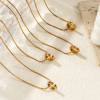 Picture of 18K Real Gold Plated Square Snake Chain Circle Ring Pendant Charm Necklace, 304 Stainless Steel & Cubic Zirconia 45cm(17.7") + 5cm(2"), For Women, Birthstone Stylish Gift, Eco-friendly PVD Vacuum Plating