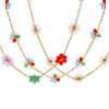 Picture of 18K Real Gold Plated Link Cable Chain Flower Beaded Necklace, 304 Stainless Steel 40cm(15.7") + 5cm(2"), For Women, Multicolor Sweet & Cute Exquisite Gift, Eco-friendly PVD Vacuum Plating