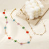 Picture of 18K Real Gold Plated Link Cable Chain Flower Beaded Necklace, 304 Stainless Steel 40cm(15.7") + 5cm(2"), For Women, Multicolor Sweet & Cute Exquisite Gift, Eco-friendly PVD Vacuum Plating