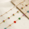 Picture of 18K Real Gold Plated Link Cable Chain Flower Beaded Necklace, 304 Stainless Steel 40cm(15.7") + 5cm(2"), For Women, Multicolor Sweet & Cute Exquisite Gift, Eco-friendly PVD Vacuum Plating