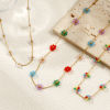 Picture of 18K Real Gold Plated Link Cable Chain Flower Beaded Necklace, 304 Stainless Steel 40cm(15.7") + 5cm(2"), For Women, Multicolor Sweet & Cute Exquisite Gift, Eco-friendly PVD Vacuum Plating