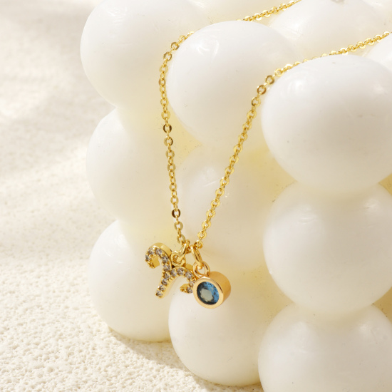 Image de Collier à Breloques Constellation Plaqué Or Véritable 18K en Laiton Pour Femmes, Chaîne Maille Forçat 45cm + 5cm, à Zircone Cubique Multicolore Micro Pave, Exquis Pierres de Naissance Cadeau, Respectueux de la Nature, 1 Pièce