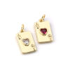 Picture of Eco-friendly Brass & Cubic Zirconia Poker/ Paper Card/ Game Card Charms 18K Real Gold Plated Poker Card Heart 19mm x 9mm