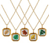 Picture of 18K Real Gold Plated Link Cable Chain Octagon Pendant Charm Necklace, 304 Stainless Steel 45cm(17.7") + 5cm(2"), For Women, Leaf Printed, Exquisite Natural Pastoral Gift, Eco-friendly PVD Vacuum Plating