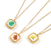 Picture of 18K Real Gold Plated Link Cable Chain Octagon Pendant Charm Necklace, 304 Stainless Steel 45cm(17.7") + 5cm(2"), For Women, Leaf Printed, Exquisite Natural Pastoral Gift, Eco-friendly PVD Vacuum Plating