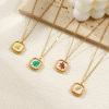 Picture of 18K Real Gold Plated Link Cable Chain Octagon Pendant Charm Necklace, 304 Stainless Steel 45cm(17.7") + 5cm(2"), For Women, Leaf Printed, Exquisite Natural Pastoral Gift, Eco-friendly PVD Vacuum Plating
