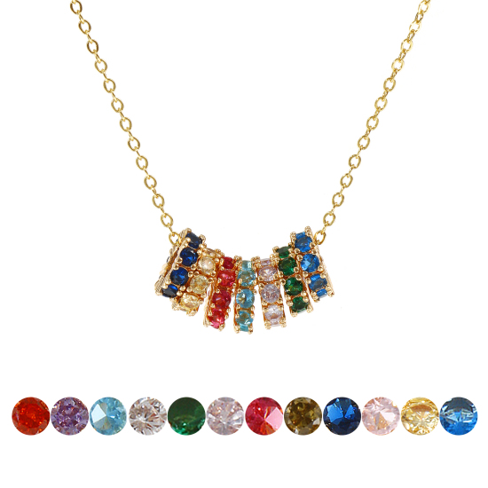 Image de 18K Real Gold Plated Link Cable Chain Circle Ring Pendant Charm Necklace, Brass & Cubic Zirconia 46cm(18.1") + 6cm(2.4"), For Women, Dainty Birthstone Gift, Eco-friendly, 1 Piece