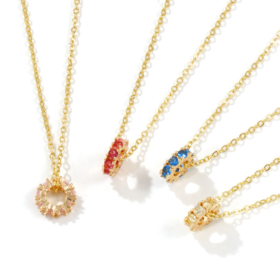Image de 18K Real Gold Plated Link Cable Chain Circle Ring Pendant Charm Necklace, Brass & Cubic Zirconia 46cm(18.1") + 6cm(2.4"), For Women, Dainty Birthstone Gift, Eco-friendly, 1 Piece