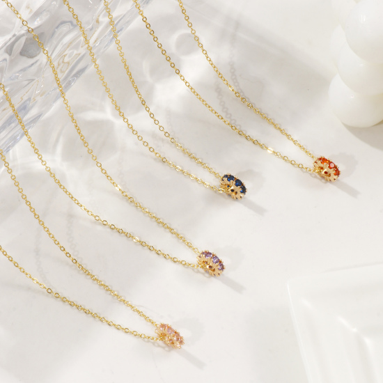 Image de 18K Real Gold Plated Link Cable Chain Circle Ring Pendant Charm Necklace, Brass & Cubic Zirconia 46cm(18.1") + 6cm(2.4"), For Women, Dainty Birthstone Gift, Eco-friendly, 1 Piece