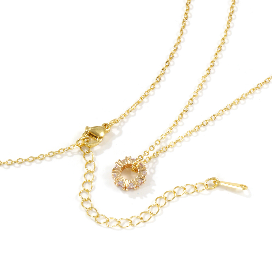 Image de 18K Real Gold Plated Link Cable Chain Circle Ring Pendant Charm Necklace, Brass & Cubic Zirconia 46cm(18.1") + 6cm(2.4"), For Women, Dainty Birthstone Gift, Eco-friendly, 1 Piece