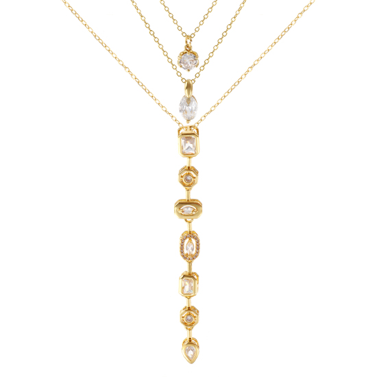 Image de Collier à Breloques Plaqué Or Véritable 18K en Laiton & Zirconia Cubique Pour Femmes, Chaîne Maille Forçat Exquis À la Mode Cadeau, Respectueux de la Nature, 1 Pièce