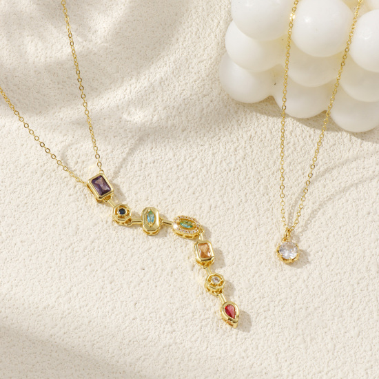 Image de Collier à Breloques Plaqué Or Véritable 18K en Laiton & Zirconia Cubique Pour Femmes, Chaîne Maille Forçat Exquis À la Mode Cadeau, Respectueux de la Nature, 1 Pièce