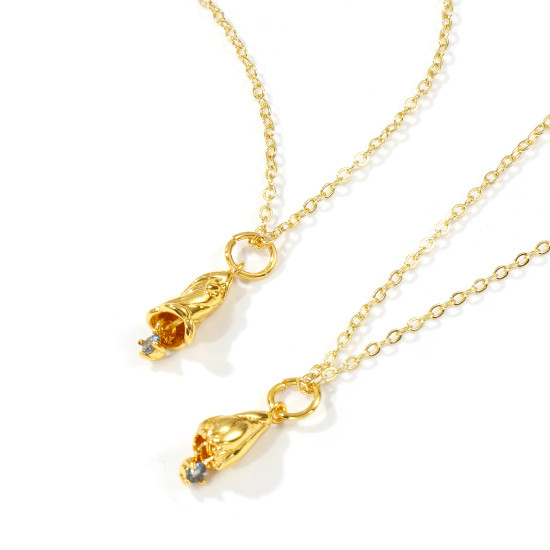 Image de Collier à Breloques Fleur Plaqué Or Véritable 18K en Laiton & Zirconia Cubique Pour Femmes, Chaîne Maille Forçat 46cm + 6cm, Élégant Pierres de Naissance Cadeau, Respectueux de la Nature, 1 Pièce