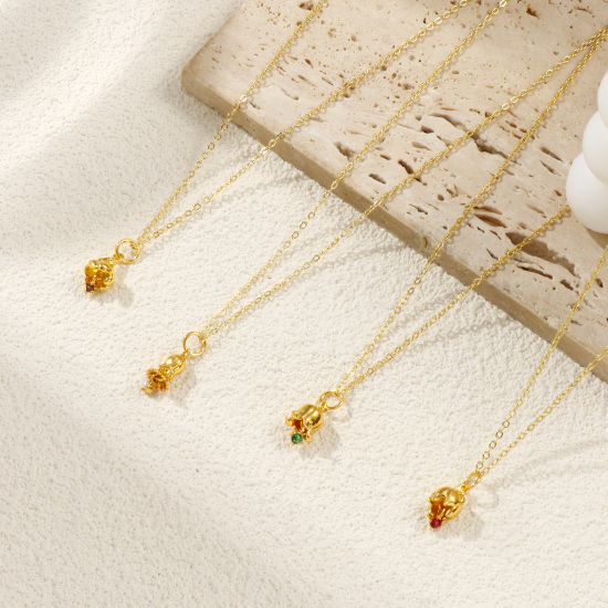 Image de Collier à Breloques Fleur Plaqué Or Véritable 18K en Laiton & Zirconia Cubique Pour Femmes, Chaîne Maille Forçat 46cm + 6cm, Élégant Pierres de Naissance Cadeau, Respectueux de la Nature, 1 Pièce