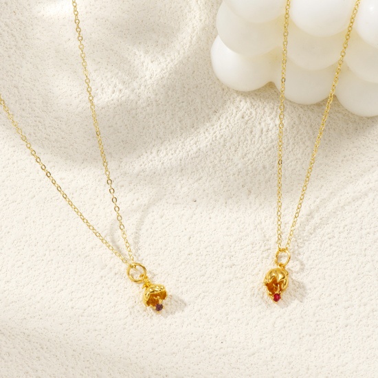 Image de Collier à Breloques Fleur Plaqué Or Véritable 18K en Laiton & Zirconia Cubique Pour Femmes, Chaîne Maille Forçat 46cm + 6cm, Élégant Pierres de Naissance Cadeau, Respectueux de la Nature, 1 Pièce