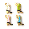 Picture of Eco-friendly PVD Vacuum Plating 304 Stainless Steel West Cowboy Charms 18K Gold Plated Enamel Boots 3D 19mm x 14mm