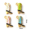 Picture of Eco-friendly PVD Vacuum Plating 304 Stainless Steel West Cowboy Charms 18K Gold Plated Enamel Boots 3D 19mm x 14mm