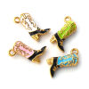 Picture of Eco-friendly PVD Vacuum Plating 304 Stainless Steel West Cowboy Charms 18K Gold Plated Enamel Boots 3D 19mm x 14mm