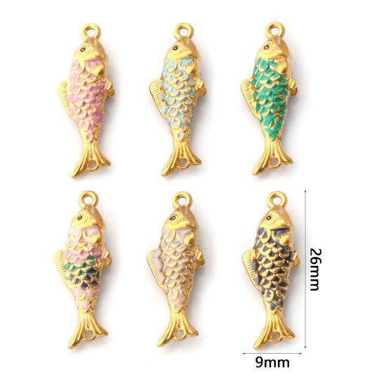 1 個 エコフレンドリー PVD真空メッキ 304ステンレス鋼 海ジュエリー コネクター ペンダント チャーム 魚 18Kゴールドメッキ エナメル 光沢ある の画像