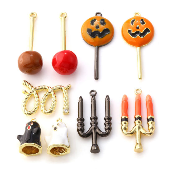 Picture of Brass Halloween Pendants Multicolor Enamel Lollipop Candle