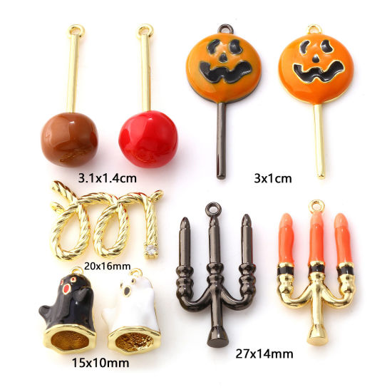 Picture of Brass Halloween Pendants Multicolor Enamel Lollipop Candle