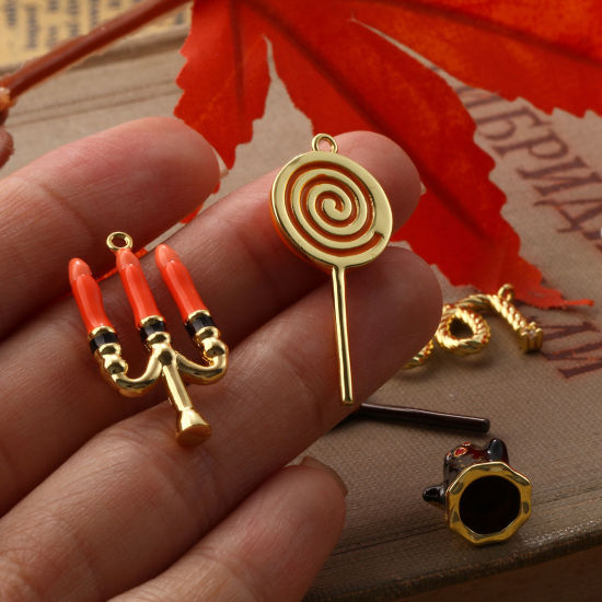 Picture of Brass Halloween Pendants Multicolor Enamel Lollipop Candle