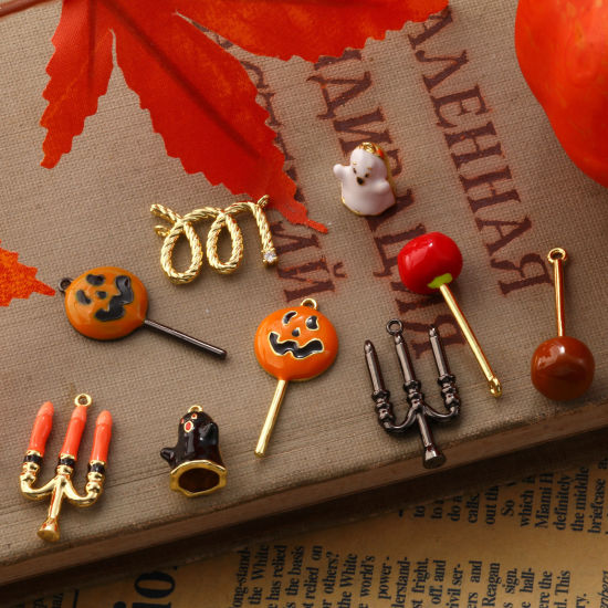 Picture of Brass Halloween Pendants Multicolor Enamel Lollipop Candle