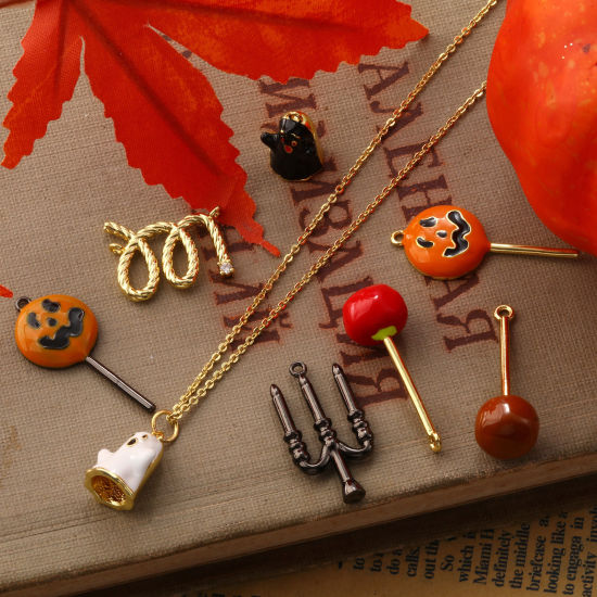 Picture of Brass Halloween Pendants Multicolor Enamel Lollipop Candle