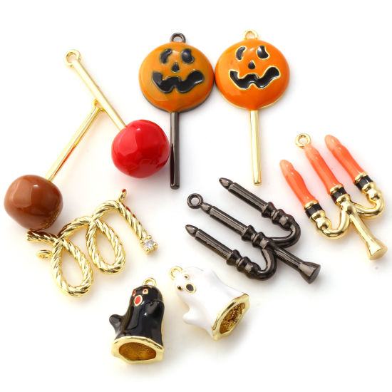 Picture of Brass Halloween Pendants Multicolor Enamel Lollipop Candle