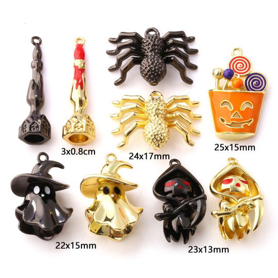 Picture of Brass Halloween Pendants Multicolor Enamel Halloween Spider Animal Halloween Ghost