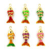 Picture of Brass Ocean Jewelry Charms 18K Gold Plated Enamel Fish Animal 3D Movable Black Cubic Zirconia 22mm x 9mm