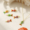 Picture of Brass Ocean Jewelry Charms 18K Gold Plated Enamel Fish Animal 3D Movable Black Cubic Zirconia 22mm x 9mm