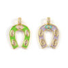 Picture of Eco-friendly Brass West Cowboy Charms 18K Real Gold Plated Enamel Luck Horseshoe Micro Pave Clear Cubic Zirconia 26mm x 18mm