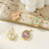Picture of Brass Religious Picture Photo Locket Frame Pendants 18K Gold Plated Enamel Irregular Angel Can Open Clear Cubic Zirconia 27mm x 18mm