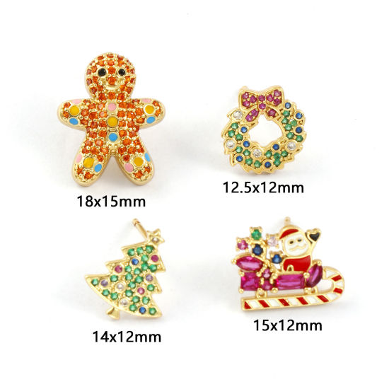 Sweet & Cute Exquisite 18K Gold Plated Brass & Cubic Zirconia Christmas Ear Post Stud Earrings For Women Gift の画像