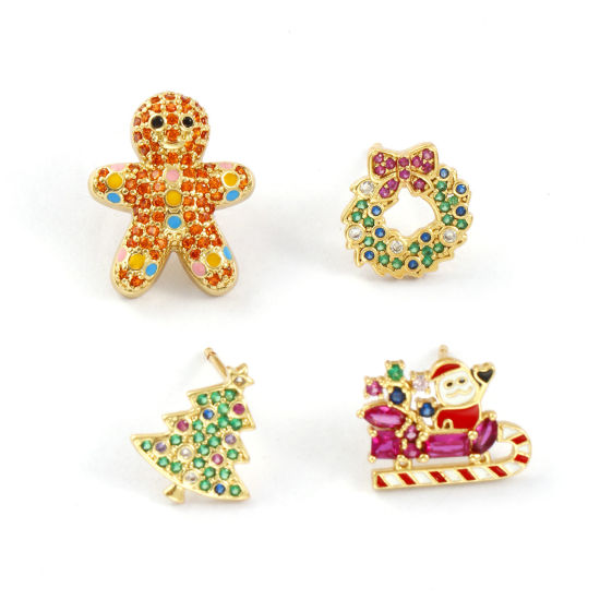 Sweet & Cute Exquisite 18K Gold Plated Brass & Cubic Zirconia Christmas Ear Post Stud Earrings For Women Gift の画像