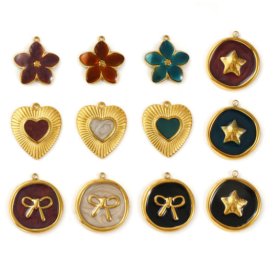 Picture of Eco-friendly PVD Vacuum Plating 304 Stainless Steel Charms 18K Real Gold Plated Enamel