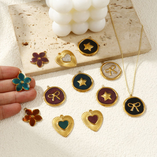 Picture of Eco-friendly PVD Vacuum Plating 304 Stainless Steel Charms 18K Real Gold Plated Enamel