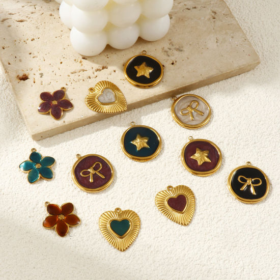 Picture of Eco-friendly PVD Vacuum Plating 304 Stainless Steel Charms 18K Real Gold Plated Enamel