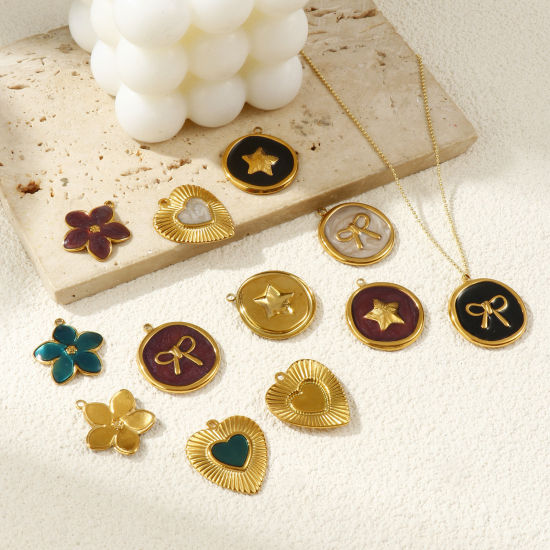 Picture of Eco-friendly PVD Vacuum Plating 304 Stainless Steel Charms 18K Real Gold Plated Enamel