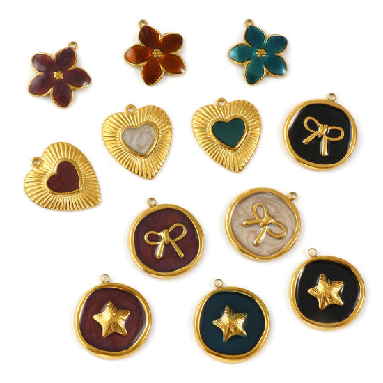 Picture of Eco-friendly PVD Vacuum Plating 304 Stainless Steel Charms 18K Real Gold Plated Enamel