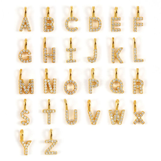 1 個 スターリングシルバー キャピタルレター チャーム 18Kゴールドメッキ 文字 A-Z “ マイクロパヴェ の画像