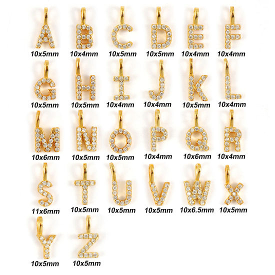 1 個 スターリングシルバー キャピタルレター チャーム 18Kゴールドメッキ 文字 A-Z “ マイクロパヴェ の画像